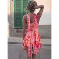 thumbnail image 2 of Yellow Women Floral Print Spaghetti Strap V-Neck Tie Neck Summer Mini, 2 of 7