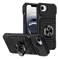thumbnail image 2 of For Apple iPhone 17e/16e Phone Case with Finger Ring Holder Kickstand, Card Slots，Heavy Duty Shockproof Rugged Protective Working with Magnetic Car Phone Mount,Black, 2 of 8