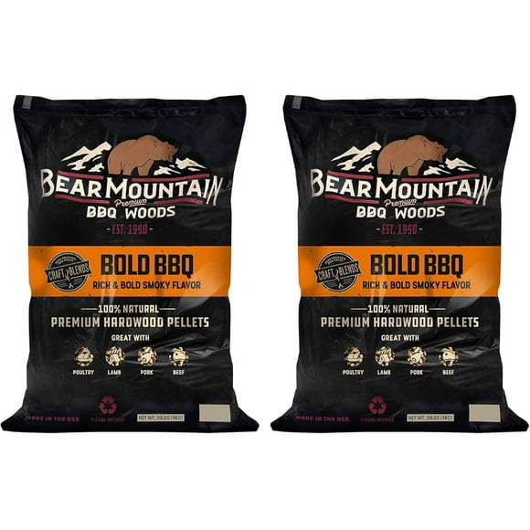 Bear Mountain 2 Pack All Natural Wood Pellets for Smoker, Grill & BBQ, 20 Lbs, Bold