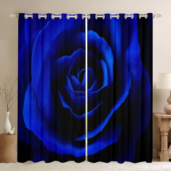 Manfei Couple Anniversary Black Out Curtains, Romantic Blue Rose Curtains Pack of 2 (42x63 Each), Flower Floral Bedroom Curtains, Living Room Curtains Decor