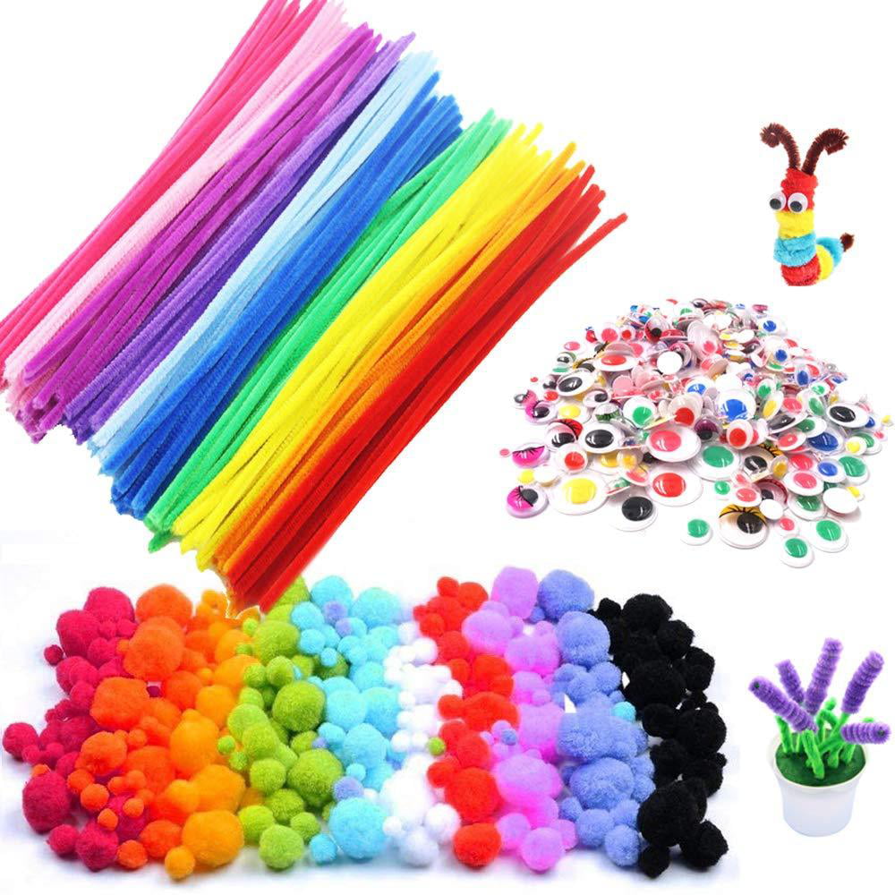 Wartoon Pipe Cleaners Crafts Set, Pipe Cleaners Chenille Stem and Pompoms  with Googly Wiggle Eyes for Craft DIY Art Supplies, 500 Pieces