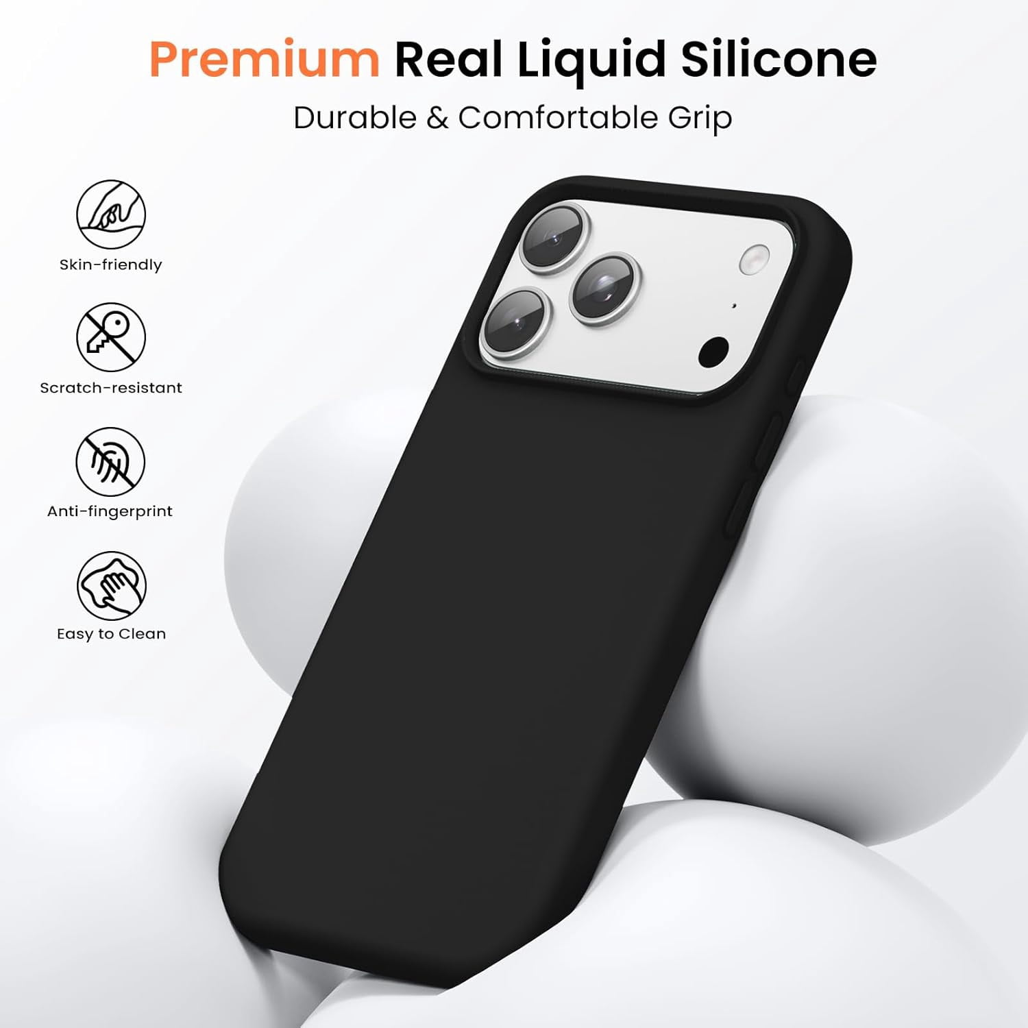 Soft Silicone Case for iPhone 17 Pro - Black