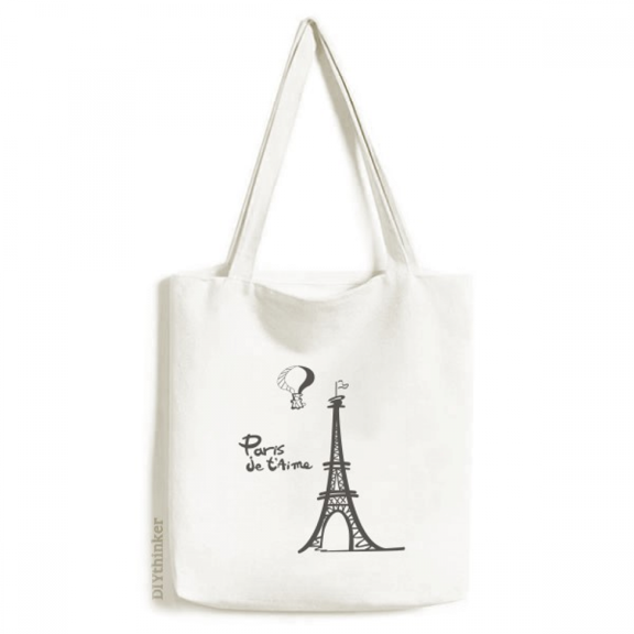 Line Drawing Eiffel Tower Outline Paris Tote Canvas Bag Shopping Satchel Casual Handbag