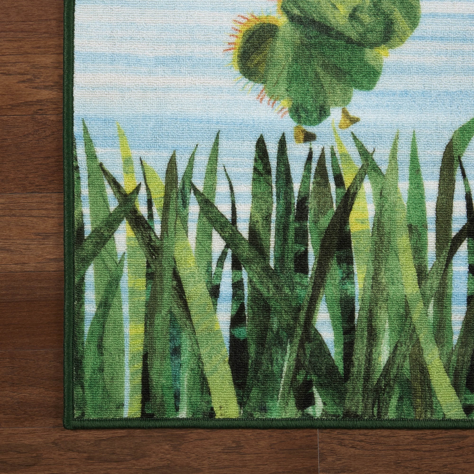 Eric Carle "The Very Hungry Caterpillar" Elementary Sun Scene Kids Machine Washable Area Rug, Blue/Green, 6'6"x9'5"