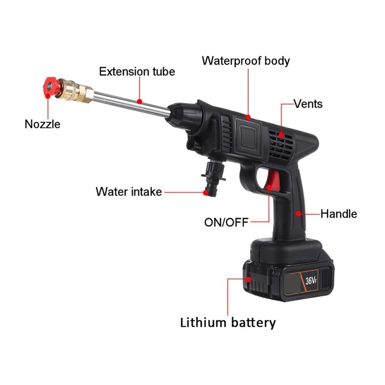Cordless High Pressure Washer Rechargeable Car Washing Foam Machine Electric Garden Water Gun Adjustable For 36V Battery