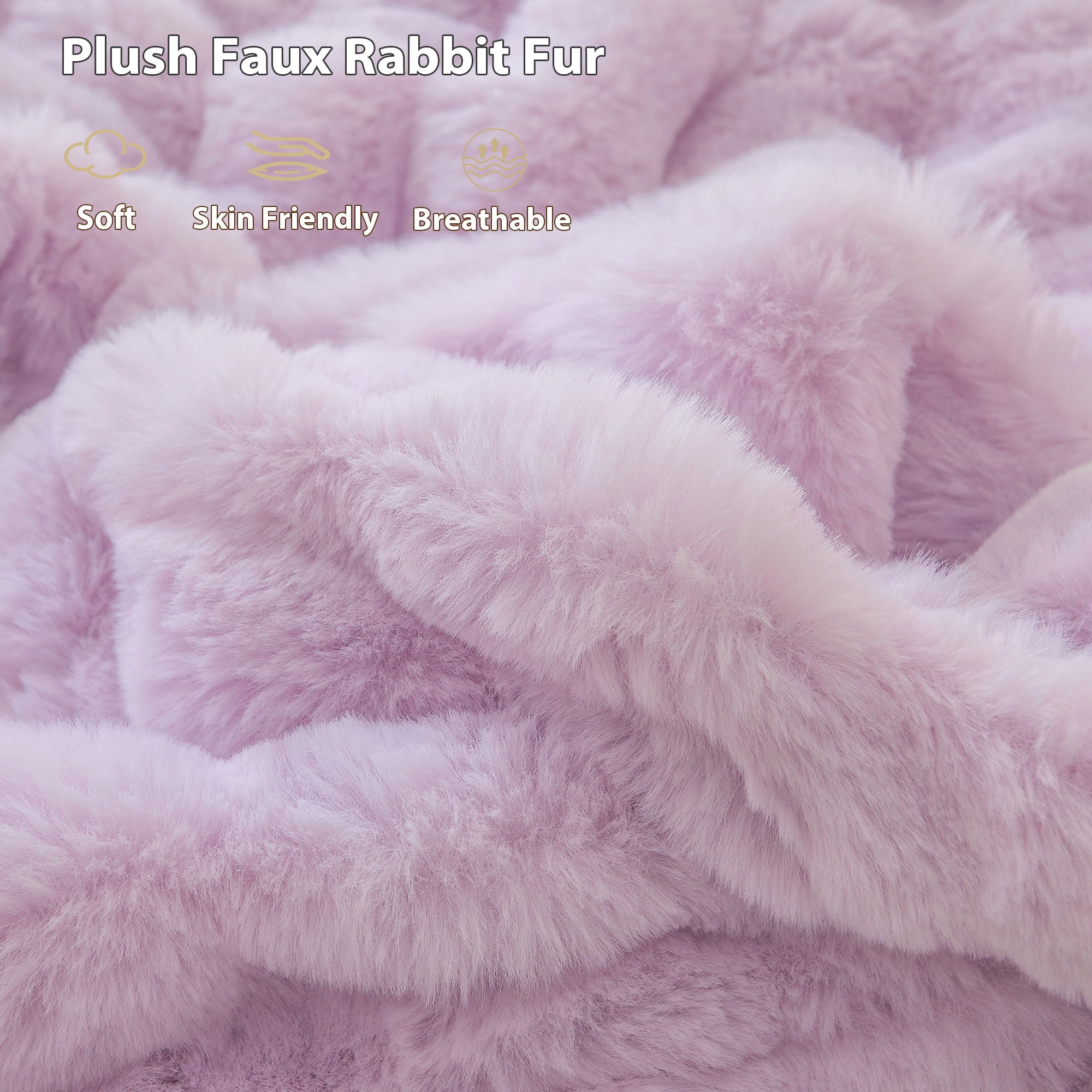 LIFEREVO Fluffy Faux Rabbit Fur Bubble Blanket, Plush Shaggy Throw for Couch Sofa, Cozy Furry Light Purple Bed Blanket Adult Girls, Aesthetic Fuzzy Throw for Bedroom Living Room, 60x90, Lavender