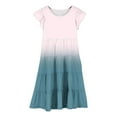 thumbnail image 4 of Girls Dresses Size 14-16 Crewneck Double Layer Flutter Sleeve Gradient Print Fashion Casual A Line Summer Dress Summer Dresses for Girl,Beige,140, 4 of 4