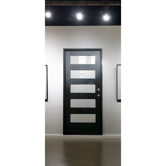 36" x 80" Environment Damage Resistant Polyurethane Composite Exterior Entry House Front Door, Openable Tempered Rain Glass Window, Left-Hand Single Door Inward Swing Espresso FR06