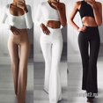 thumbnail image 2 of blanco mujeres sólido cintura alta llamarada ancho pierna chic pantalones campana inferior yoga pantalonespangjing, 2 of 4