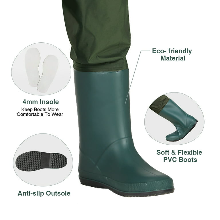 TIDEWE Chest Waders for Kids, Waterproof Youth Waders with Boot Hanger,  Lightweight Durable PVC Waders for Fishing & Hunting Green 6/7 Little Kid