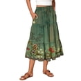 thumbnail image 3 of Women's Bohemian Maxi Skirt, Floral High Waist Drawstring Tiered Skirt, Lightweight Flowy Skirt for Vacation, Beachwear and Festival,Dark Green,S, 3 of 7