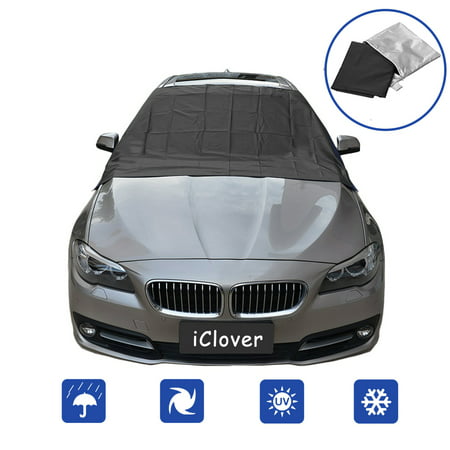 Car Windshield Snow Cover ,iClover Sun Shade Protector Ice Frost Rain Resistant with Magnetic Edges and Storage Bag Outdoors Car Cover Fits Most Car,SUV,Van(84’’x