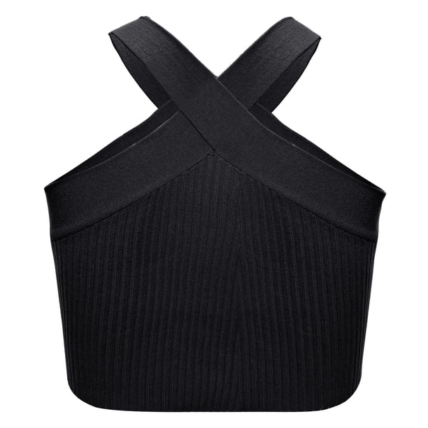Playeras,Blusas y Tops,Ropa para Mujer Mujeres camisetas sin mangas Dressy Casual Color sólido escotado sin mangas ombligo menos un hombro chaleco de cuello para mujer (Black, S)
