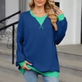 thumbnail image 5 of Long Tunic Tops for Women Winter Loose Crewneck Long-sleeved Bell Cold Shoulder Zipperless Colorblock Pullover Cotton Sweatshirt Sweatshirts(Blue,M), 5 of 9