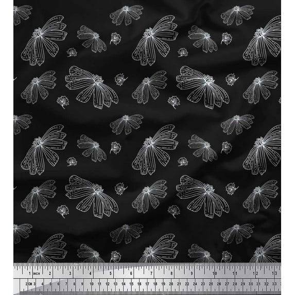 Soimoi Black Poly Georgette Fabric Artistic Floral Print Fabric by the Yard 52 Inch Wide