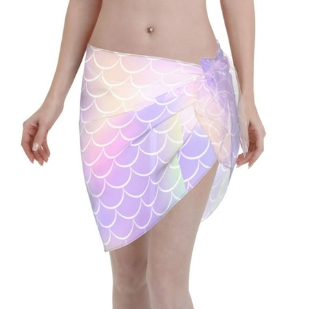 Disketp Fish Scale1 Women Swimsuit Cover Up Short Chiffon Summer Beach Sarong Bikini Wrap Skirt Bathing Suit