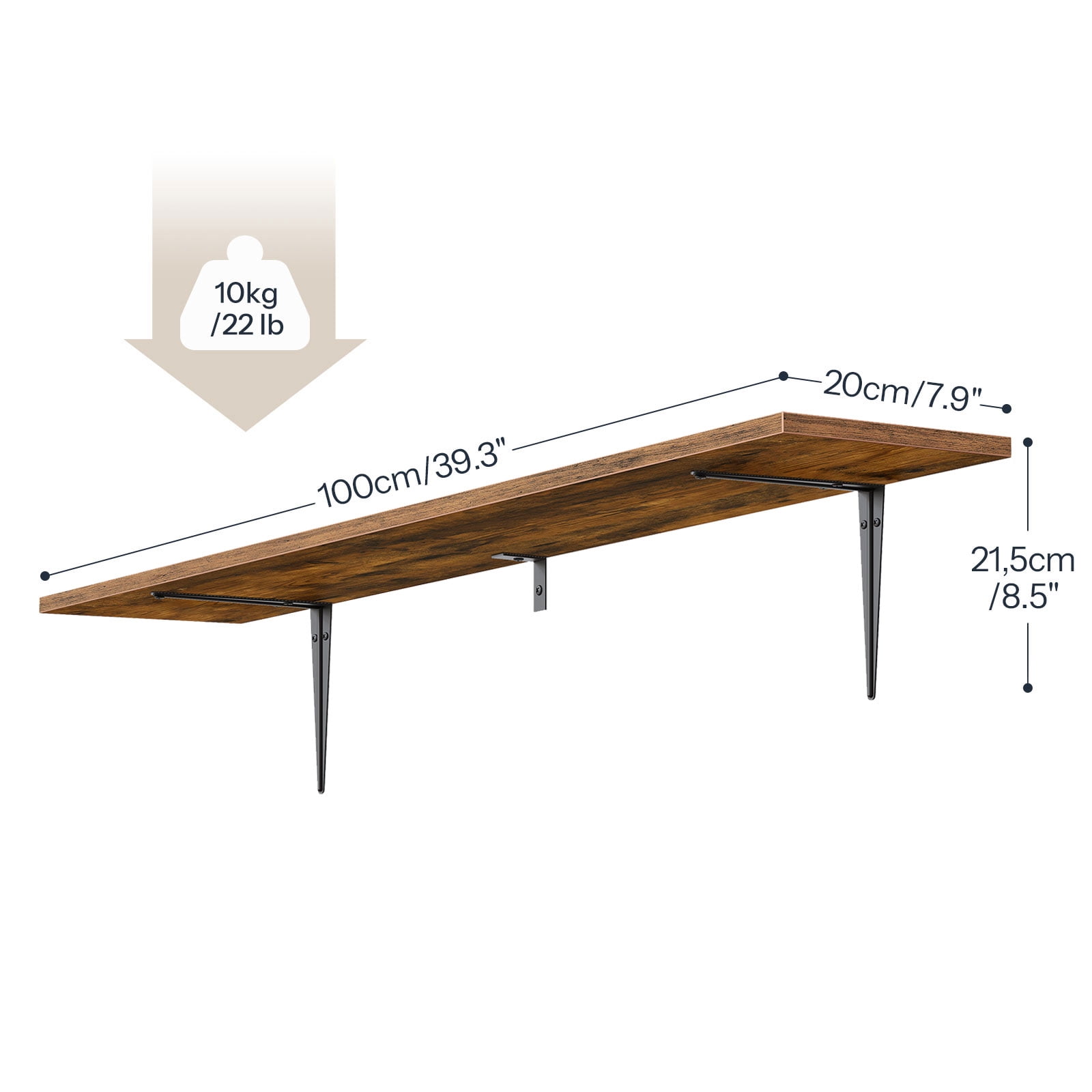 HOOBRO Set of 2 39.4-Inch Floating Wall Shelves with Metal Brackets, Rustic Brown