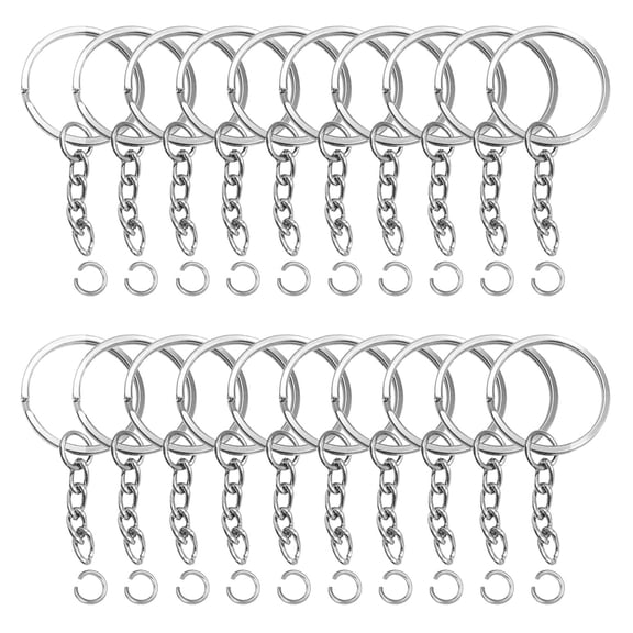 Keyring With Chain 100 Pieces,25mm Keyring,Key Chain,Keyring Chain,Key Chain for Crafts,Silver Rings,Split Rings for Keys,Crafts DIY
