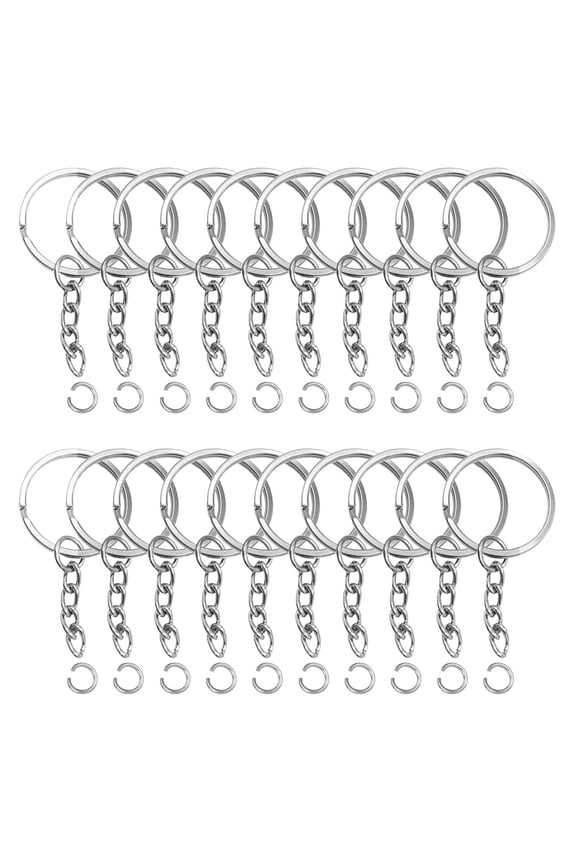 Keyring With Chain 100 Pieces,25mm Keyring,Key Chain,Keyring Chain,Key Chain for Crafts,Silver Rings,Split Rings for Keys,Crafts DIY
