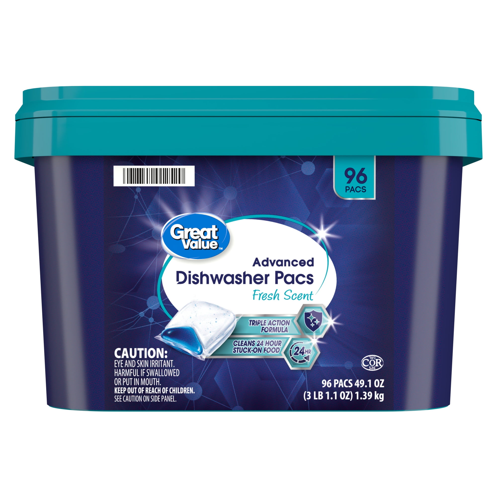 Great Value Pacs Dishwasher Detergents, Fresh Scent, 49.1 Ounce, 96 Count