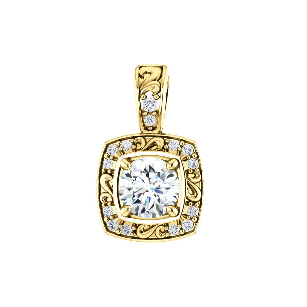 14k Yellow Gold Diamond Halo Pendant