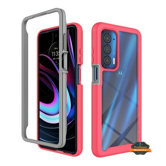 For Motorola Edge 2021 Full Body Armor Slim Hybrid Double Layer Hard PC   TPU Transparent Back Rugged Shockproof Phone Case Cover by Xpression [Clear / Pink]