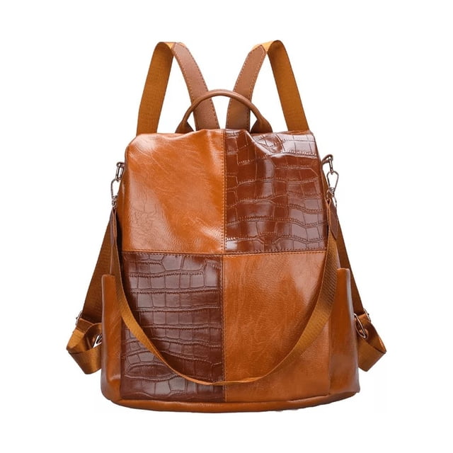 Mochila Para Mujer Dama Diseño De Costura Antirrobo Impermeable Marron