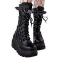 thumbnail image 6 of Womens Goth Platform Boots Chunky Heel Boots Lace Up Zipper Round Toe Mid Calf Boot, 6 of 8
