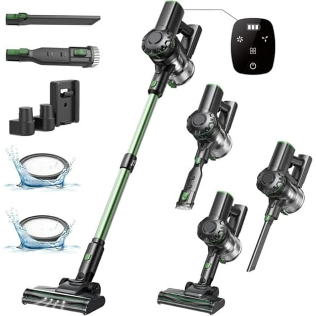 Aspiradora de escoba inalámbrica Vexilar V9PRO: potente succión de 30 kPa con motor sin escobillas, diseño autónomo, 45 minutos de autonomía, pantalla LED, 6 en 1, ligera, ideal para suelos duros del