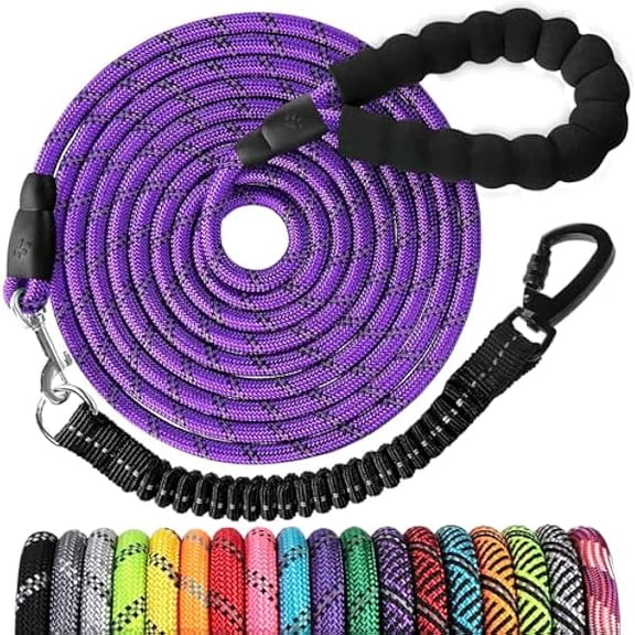 Eryueer Long Dog Leash 15 FT: Heavy Duty Rope Leashes for Dogs Training with Swivel Lockable Hook Reflective Threads Bungee and Padded Handle - Dog Lead for Large Small Medium Dogs Outside Walking