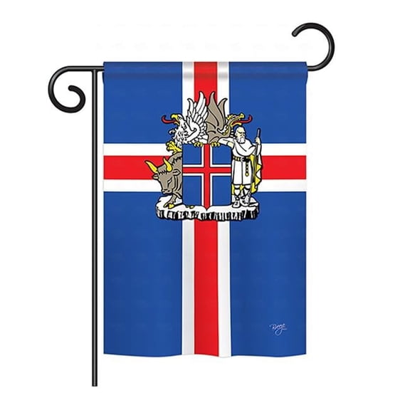Breeze Decor BD-CY-GS-108170-IP-BO-D-US13-BD 13 x 18.5 in. Iceland Flags of the World Nationality Impressions Decorative Vertical Double Sided Garden Flag Set with Banner Pole
