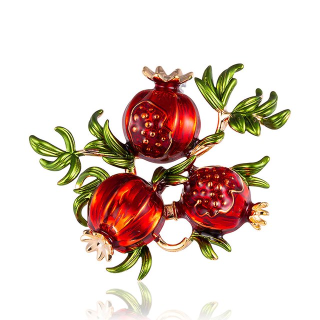 Broche de fruta Vintage de moda, versión versátil, ramo de Granada con gota de aceite de verano Rojo Verde Cocina, Decoración y Otros