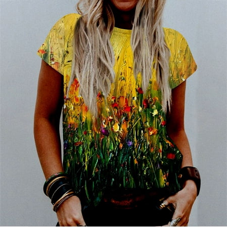 

OKBOP Scrub Tops Women Fashion Casual Round-Neck Digital Printing Short Sleeve T-Shirt Satin Blouses for Women Oktoberfest Shirt