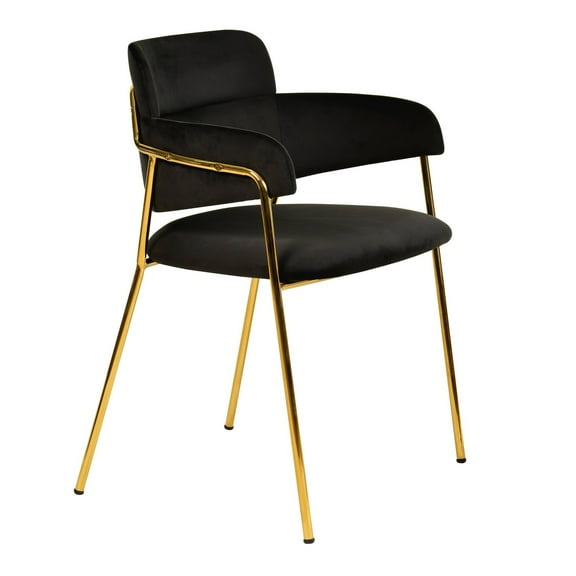 LeisureMod Dining Chair Upholstered in Velvet Ergonomic Padded Open-Back and Side with Stainless Steel Legs Axis Collection in Black
