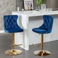 thumbnail image 3 of Holaki Set Of 2, Modern Classic Swivel Velvet Barstools, 25-33 Inch Adjusatble Seat Height, Upholstered Chrome Base Bar Stools With Backs Tufted, For Home Pub, Living Room, Kitchen(Golden Base+Blue), 3 of 8