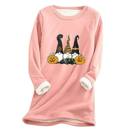 

Women O-Neck Loungewear Nightgowns Long Sleeve Halloween Print Fall Fleece Tops 221201