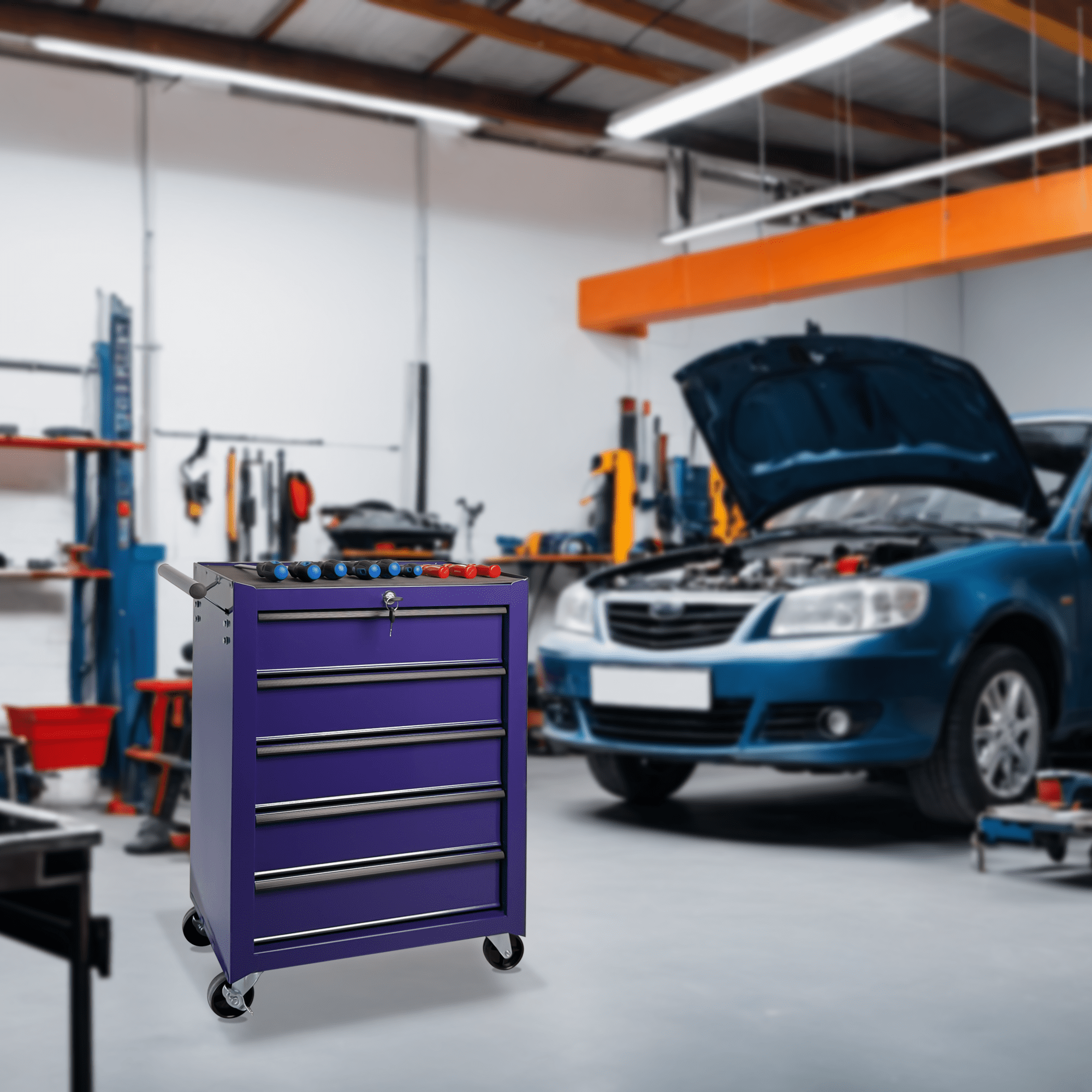 Rolling Metal Tool Chest,20 Inch 5-Drawer Tool Storage Cabinet with Lockable Casters & Steel Top Work Surface, Removable Tool Box, Mobile Tool Cart Organizer for Garage Workshop,Purple
