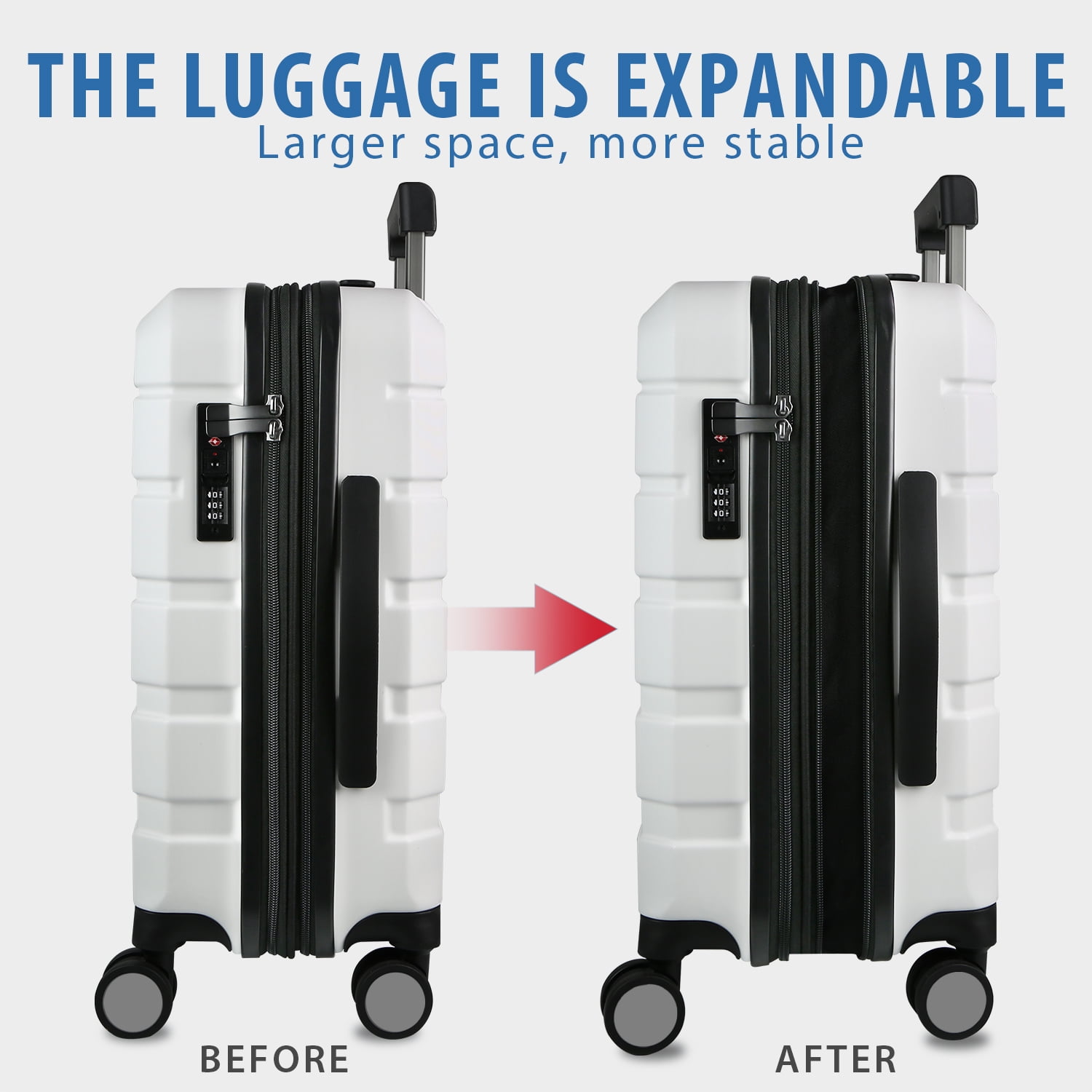 KROSER Carry On Luggage 20" Hardside Expandable with Spinner Wheels & Built-in TSA Lock, Durable Suitcase Rolling Luggage with USB Port, White