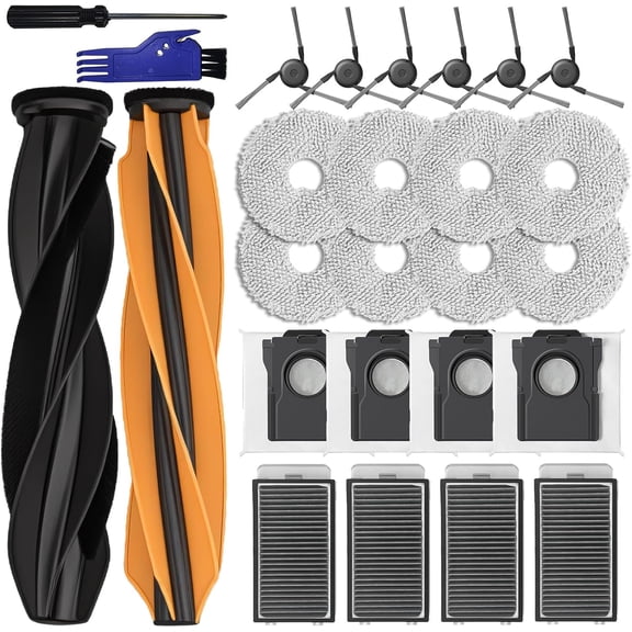 26 Pcs Accessories for Dreame X50 Ultra L50 Ultra L40s Pro Ultra/Mova V50 Ultra Robot Vacuum Replacement Parts,2 Main Rolling Brushes,8 Mop Pads,6 Side Brushes,4 HEPA Filters,4 Dust Bags