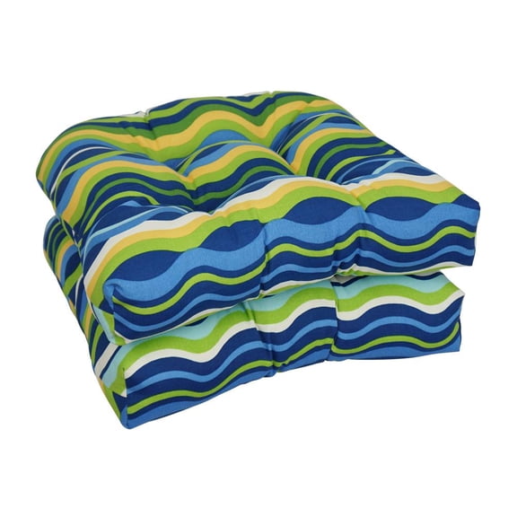 Blazing Needles 93184-2CH-OD-124 19 in. U-Shaped Outddor Dining Chair Cushions, Variations Poolside - Set of 2