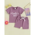 thumbnail image 2 of FEORJGP Toddler Baby Girls Summer Shorts Set 0-3Y Infant Short Sleeve Shirt Crew Neck T-shirt Letters Print Tops with Shorts Newborn Casual Daily 2-piece Outfit, 2 of 9
