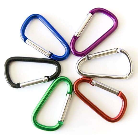 100 pcs - 1-7/8 inch Assorted Aluminum Carabiner D Shape Flat Edge, Keychain Clip, Spring Snap Key Chain Clip Hook