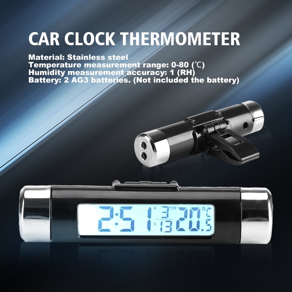 GOZAR 4 Colors Automotive Digital Car LCD Clock Self-Adhesive Stick On Time Portable-Black 