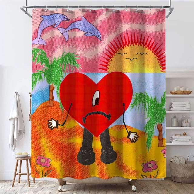 Cortina de ducha Bads Bunny Anime, poliéster, impermeable, 180 x 180 cm