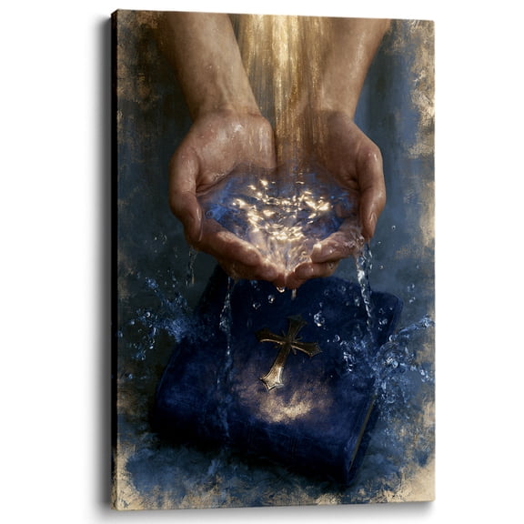 Wallume Store Hands Water Bible Cross Religious Christian Canvas Wall Art Gallery Wrapped for Bedroom