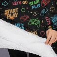 thumbnail image 3 of Oversized Wearable Blanket Hoodie,Colorful Controllers Games Black Pattern Sherpa Blanket Hoodie with Super Pockets,Super Warm Fuzzy Pullover for Women & Men, 3 of 6