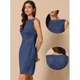 thumbnail image 2 of DARING DIVA Faux Suede Boat Neck Sleeveless Sheath Dress Small Dark Blue, 2 of 5