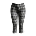 thumbnail image 4 of CHEEREAM Womens Capri Leggings Plaid Print Elastic Waisted Cropped Pants Skinny Split Hem Bottom, 4 of 7