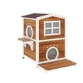 thumbnail image 6 of Craftian Cat House Outdoor Two-Story Wooden Feral Cat Shelter with Openable Roof, Escape Door, Brown & White, 6 of 9