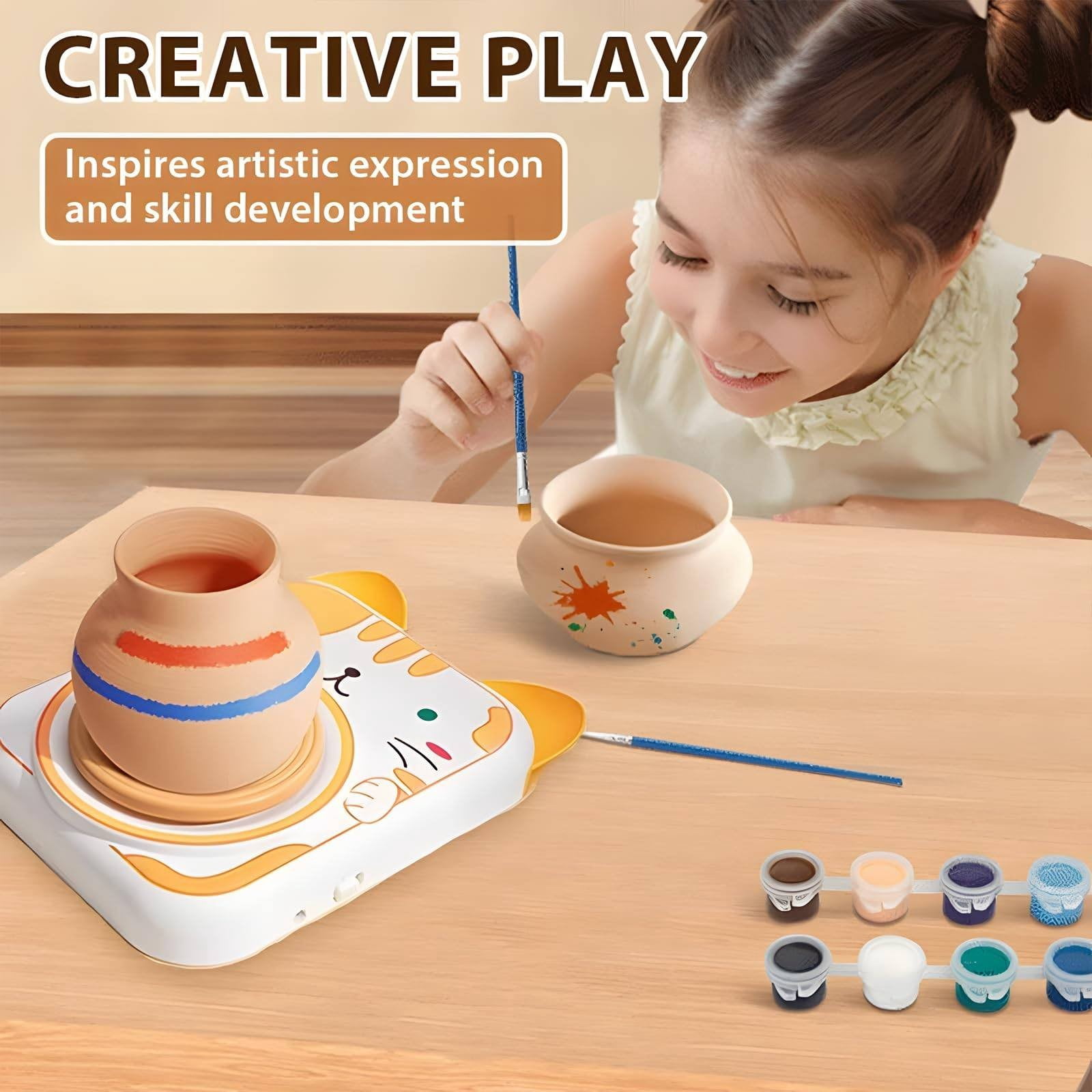 RUIG Pottery Wheel for Kids，Art Supplies Arts & Crafts Kit, Crafts Toys for Girls 8-12, Pottery Studio Craft Kit with 2 Pack Air-Dry Clay,Girls Toys Birthday Christmas Gift for Kids